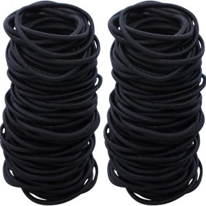 100 Pieces Hair Elastics, Small Elastic Hair Scrunchies, 2 mm Hair Ties Thickness, Soft Elastic Hair Bands without Metal for Women, Girls (Black)