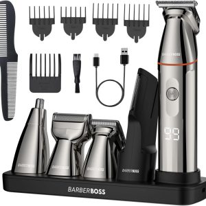 BarberBoss Beard Trimmer, Hair for Men, 5 in 1 Beard Care Kit, Trimmer Set, Precision Razor, Precision Trimmer, Nose, Ears and Body, QR-6010