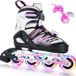 BELEEV Inline Skates for Kids with Laces and LED Luminous Wheels, Austable Skates Ideal for Girl Boy Beginners Men Women, Indoor Outdoor, Gifts Birthday Christmas
