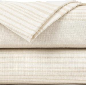 TRAMAS+ Rectangular Cotton Linen Effect Table Cover for Home, Dining Room, Kitchen, Terrace, Patio, 3 Sizes – Natural Stripes (140 x 200 cm)