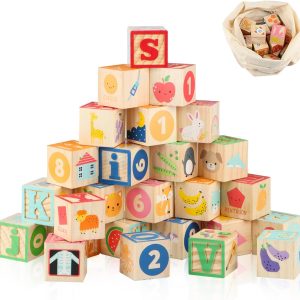 Wondertoys Wooden ABC Blocks Building Sets Alphabet Letter Blocks Set Educational Toys for Kids 26 PCS