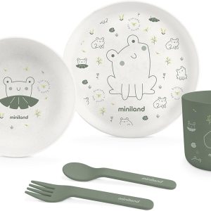 Miniland Naturmeal Frog – Children’s tableware made of 100% natural material consisting of plate, bowl, glass and cutlery.