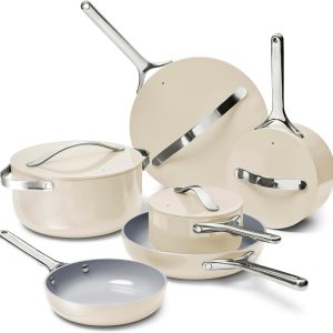 Caraway Luxury Nonstick Ceramic Cookware Set (16 Piece) Pots, Pans, Lids and Kitchen Storage, PFAS & PFOA Free, Oven Safe & Compatible Pan Set