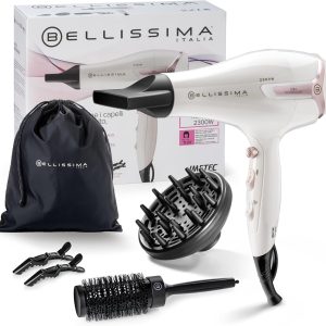 Bellissima K9 2600 Light Dryer 2300 W Quick Dry – Ionic Dryer – Hydrated and Frizz Free Hair – Defined Hairstyle with Diffuser and Brush Included