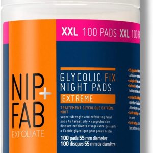 Nip + Fab Glycolic Fix Night Pads Extreme | Exfoliating Facial Pads | Glycolic Acid | Facial Peeling | AHA Acid | 100 Pieces