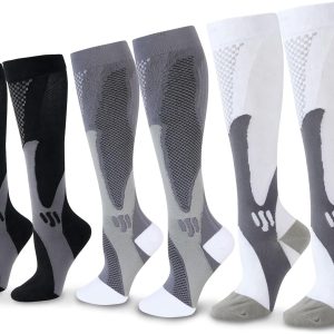 3 Pairs Compression Running Socks 40-50 15-25mmHg Women Men Compression Socks Knee High for Daily Support Recovery Sport Running Airplane Travel Cycling Hiking