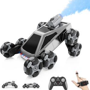 RC Acrobatic RC Car 8 Wheels, Off-Road Vehicle with Remote Control & Manual Control, LED Lights, Music, Spray, Toy for Children 5-11 Years, Birthday, Christmas and Wise Men Gift
