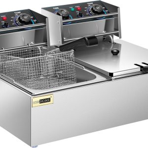 VIVOHOME Commercial Electric Fryer 20L with 2 Frying Baskets Adjustable Temperature 60-200°C Electric Fryer with 60 Minute Timer
