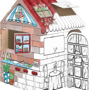 Bankers Box at Play Cardboard House for Children Pastry Model – Artisan Coffee Shop Design – FSC and 100% Recyclable – Creative Toy Interior XL (‎81.3 x 81.3 x 121.5 cm) – From 3 years