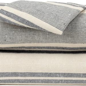 TRAMAS+ Rectangular Cotton Linen Effect Table Cover for Home, Dining Room, Kitchen, Terrace, Patio, 3 Sizes – Navy Stripes (140 x 140 cm)