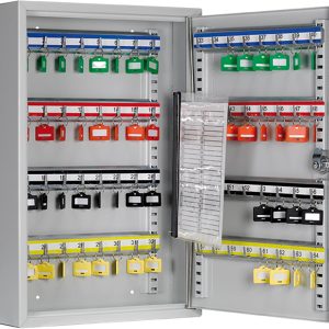 Arregui PL060 Key Cabinet with Height-Adjustable Hooks | 60 Keys | Steel Key Safe Box | with Key Rings Included | Easy Wall Installation | 45 x 30 x 8 cm | Grey