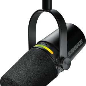 Shure MV7+ Dynamic Podcast Microphone, OBS Certified, Enhanced Audio, LED Panel, USB-C and XLR Outputs, Digital Anti-Pop Filter, Reverb Effects, Black