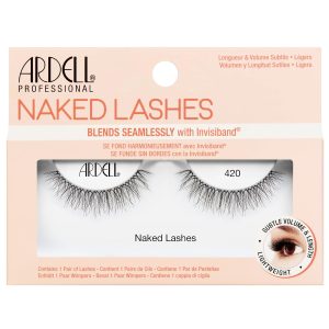 Ardell nude false eyelashes 420 black lightweight airy super soft comfortable Invisiband light crisscross short length look natural vegan cruelty free false eyelashes