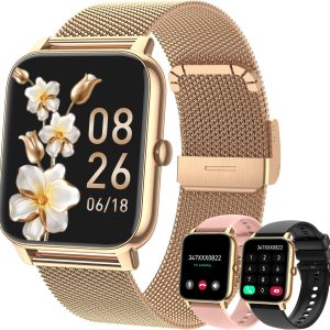 Smart Watch Women Men Smartwatch with Calls: Gold Bluetooth Waterproof Smart Watch Sports Bracelet Heart Rate Monitor Digital Sleep Monitor Activity Fitness Tracker for iPhone Android