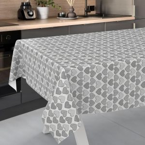 ANRO Washable Oilcloth Tablecloth for Garden Outdoor and Indoor 100 x 140 cm Cut Edge Grey Hearts