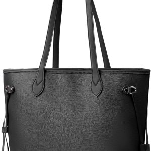 AOSSTA Womens Black Handbag Large School Tote Bag Hook Closure Designer Shoulder Bag for Work Shopping or Travel