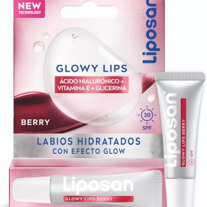 Liposan Glowy Lips Berry – Ultra Moisturizing Lip Balm with Sun Protection SPF30 – Glow Lips – Hyaluronic Acid, Vitamin E, Glycerin – Vegan Formula – Gloss Finish – 4.8g