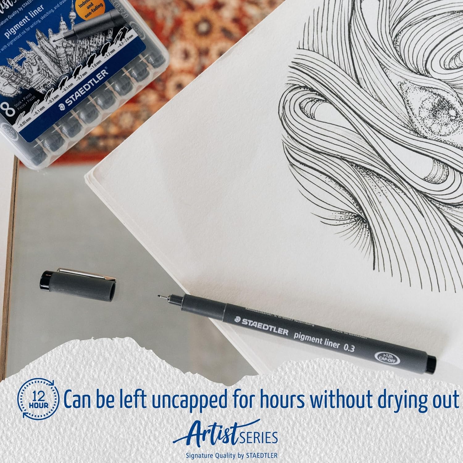 Staedtler 308 SB6P, Fineliner Pigment Liner, Case of 6, Black - Image 10