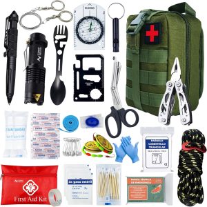 EU 2025 Survival Kit with Backpack Medicine Cabinet and Flashlight, Thermal Survival Blanket, Professional Military Survival Knife, Plasters, Bandages, Whistle and Compass (Guardian – Standard)