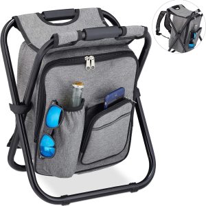 Camping Backpack Chair, Foldable, Fishing Stool, Portable, Light and Stable, 43 x 35 x 29 cm, Polyester, Grey