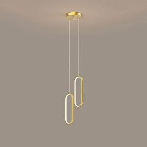 Black Circle Small Chandelier 2-Ring Ceiling Pendant Light Copper Finish Shade LED Semi-Embedded Ceiling Lighting Height Adjustable Suspension Lights,Pendant Ceiling Light