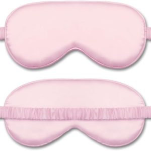 1 x Silk Sleep Mask with Elastic Strap Breathable Cover for Lounging and Traveling (Pink)