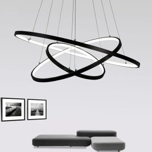 Pendant Dining Table Ring Lights Dimmable Remote Control Living Room Ceiling Light Bedroom Height Adjustable Hanging Lamp, LED Chandelier