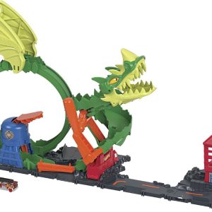 Hot Wheels City Dragon with Fire Truck, Track for Toy Cars (Mattel HDP03)