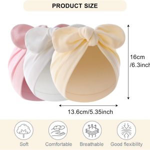 3 Pieces Newborn Baby Hat, Cute Cotton Beanies with Bow, Birth Hat