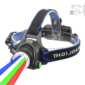 4 in 1 Multicolor Headlamp, Rechargeable LED Headlamp with Red Green Blue White Light, 4 Colors Outdoor LED Front with Zoom for Painting, Photography, Camping, Fishing