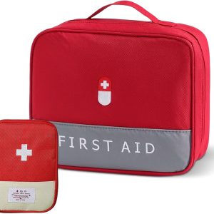 2 Pieces First Aid Kit, Travel Medicine Cabinet, Portable First Aid Kit, Waterproof Medicine Bag for Traveling Camping Home Hiking (Red)