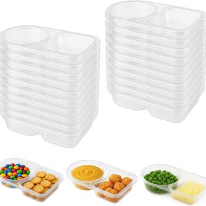 Oncpcare 20 Pieces Double Compartment Condiment Containers with Lids, Reusable Plastic Sauce and Snack Containers for Meal Prep, Sauces, Salad Dressings, Travel