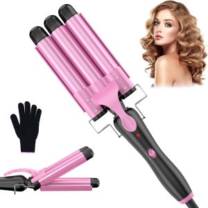 BESTOPE RAY Hair Iron Waves Iron 3 Barrels, 25 mm Hair Curler, Iron Waves, PTC Fast Heating 2 Temperatures 150°C/210°C, Pink