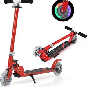 COSTWAY Children’s Scooter, 4 to 13 Years, Scooter Roller with 2 LED Wheels, Adjustable Height, Folding Scooter up to 70 kg