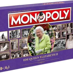 Winning Moves HM Queen Elizabeth II Monopoly Board Game, Tour Key Moments in Her Majesty’s Life, Collect Royal Residence, Horses, Corgis and Weddings, Gift for Ages 8+