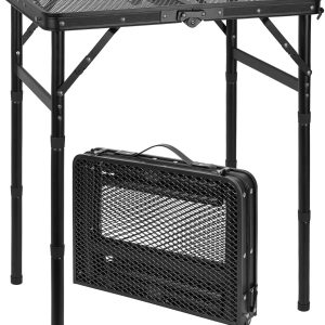 AKOZLIN 3 Adjustable Height Folding Table, Portable Metal Aluminum Picnic Table with Mesh Desk and Portable Handle, Lightweight Camping Table for Picnic, BBQ, Black, 23