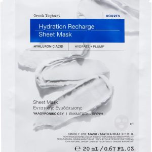 KORRES GREEK YOGHURT Face Mask in Moisturising Fabric – Soothing Mask with Hyaluronic Acid and Red Algae, Biodegradable, 1 Pack (20 ml)