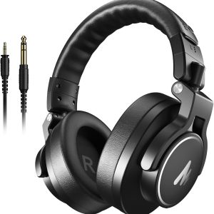 MAONO DJ Headphones, Studio Headphones with Detachable Cables 6.35 & 3.5 mm, Closed Design, 50 mm Drivers, for DJ, Podcast, PC, Microphone, Guitar, MH700 Black