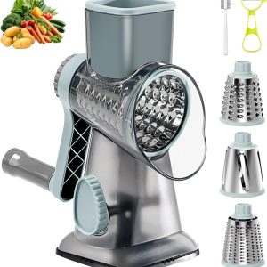 Vegetable Grater, Cheese Grater Rotary Crank,Kitchen Graters with 3 Interchangeable Drum Blades Fast Cutting for Carrots Cheese and Cucumbers