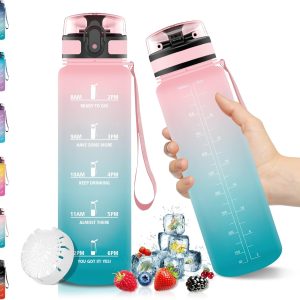 1 Liter Bottle, BPA Free and Leak Proof, Straw Bottle, Reusable, Motivational Bottles, Bottles for Gym, School, Office, Sports