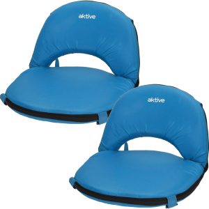AKTIVE Pack of 2 Multi-Purpose Folding Seats, Blue, 41 x 40 x 33 cm, Adjustable Backrest, 6 Positions, Compact Design, Backpack Straps for Transport, Polyester Fabric (63127)