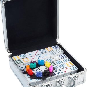 Engelhart – 250160 – Domino Train Mexicano D12 – Aluminium Case – 91 Chips + 8 Coloured Locomotives + Station – 2 to 8 Players