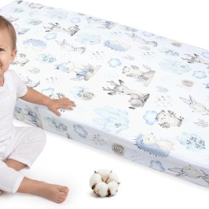 Medi Partners Fitted Cot Sheet 60 x 120-100% Cotton Cotton Sheets Baby Bedding for Babies Sleeping Cot Fitted Bed Sheet Protector (Deer and Hedgehog)