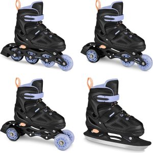 SPOKEY QUATTRO 4 in 1 Set Inline Skates/Roller Skates, Adjustable Triskates/Ice Skates for Kids and Youth, Convertible Inline Skates, Sizes: 30-33, 34-37, 38-41