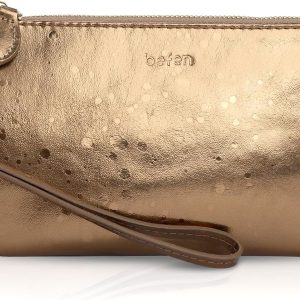 befen Leather Clutch Bag for Women Cell Phone Purse Quilted Lambskin Handbag with Wrist Strap and Shoulder Strap