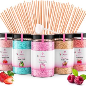 Misskandy Cotton Candy Machine (5 x 300 g) = 1.5 kg/Flavors: Strawberry, Apple, Marshmallow, Cola, Raspberry + 50 Sticks (30 cm)