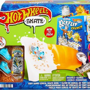 Hot Wheels Skate Tony Hawk Cereal Bowl Play Set with Skateboard Toy with 1 Pair of Finger Shoes, 5 Years Old (Mattel HTP09)