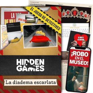 Hidden Games Crime Scene: The Scarlet Headband, Imperfect Crimes, Exit Cooperative Mystery and Detective Board Game, 1-6 Players, from 14, in Spanish.
