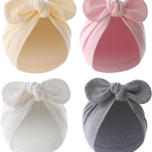4Pcs Newborn Baby Turban Hats Bowknot Toddler Hospital Cap Cotton Cap