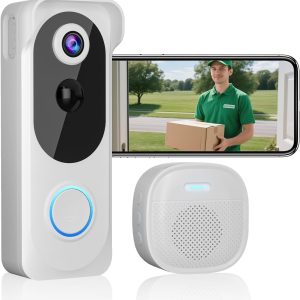 Wireless Video Doorbell with Doorbell, 2K HD Security Camera No Subscription, PIR Motion Detection, Night Vision, Two-Way Audio, Battery Powered, SD Card/Storage in